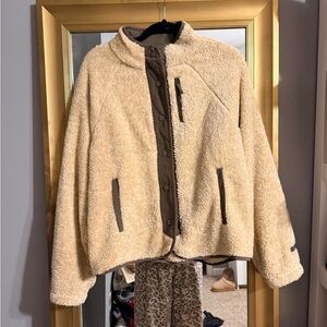 Cream Sherpa Jacket with Green Accents
